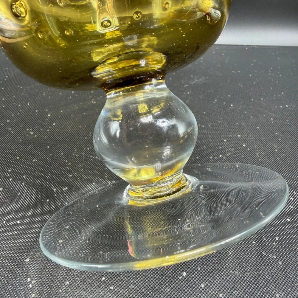 Venetian‎ Italian Glass Amber Controlled Bubble Vase Footed Pedestal Bullicante